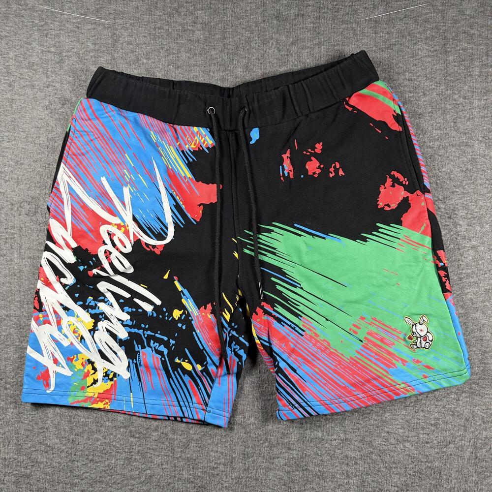 Lucky Charm Sweat Shorts Mens XL Multicolor Feeling Lucky Bunny 9" Inseam Y2K